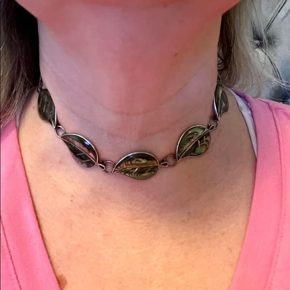 Vintage Mexico Sterling Silver Abalone Choker and Ring Set - Picture 3 of 5